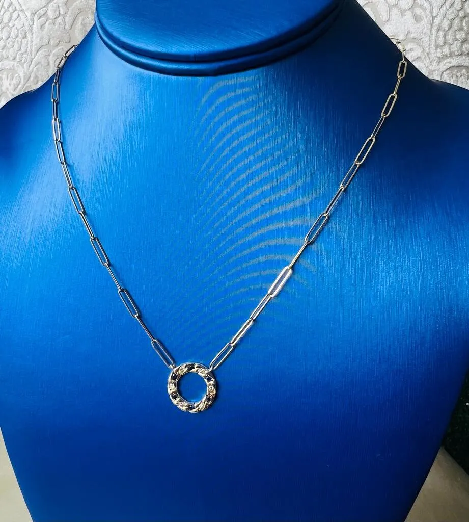 0.35 ct Sapphire Diamond Circle of Life Pendant Necklace, 14k Gold Diamond PaperClip Link Adjustable Chain Necklace for Women | Pav Setting