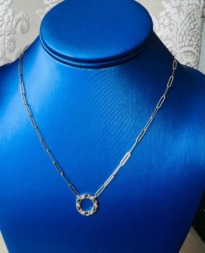 0.35 ct Sapphire Diamond Circle of Life Pendant Necklace, 14k Gold Diamond PaperClip Link Adjustable Chain Necklace for Women | Pav Setting