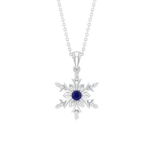 0.5 CT Contemporary Blue Sapphire and Diamond Snowflake Pendant Necklace