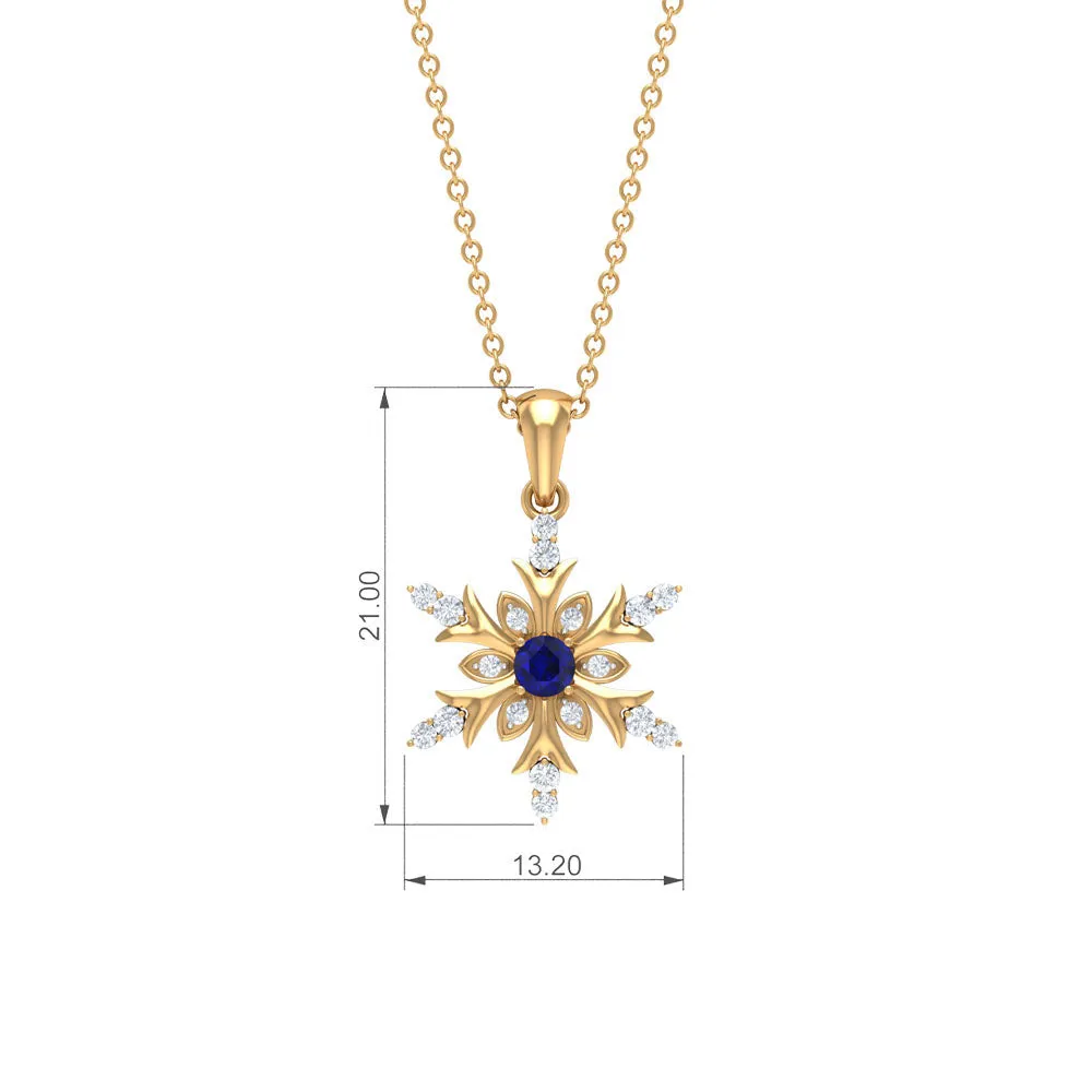0.5 CT Contemporary Blue Sapphire and Diamond Snowflake Pendant Necklace