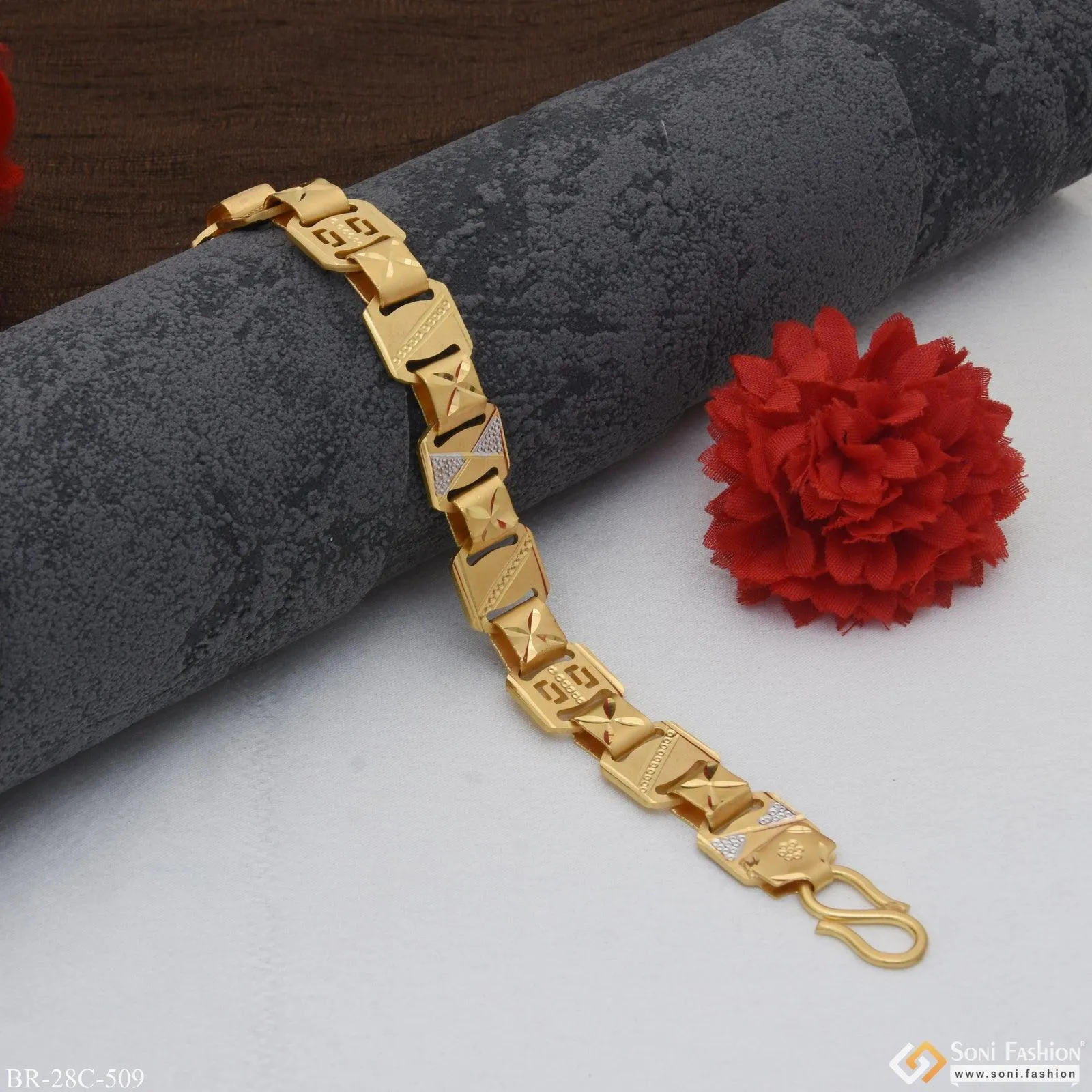 1 Gram Gold Plated Stunning Design Superior Quality Bracelet for Men - Style C509