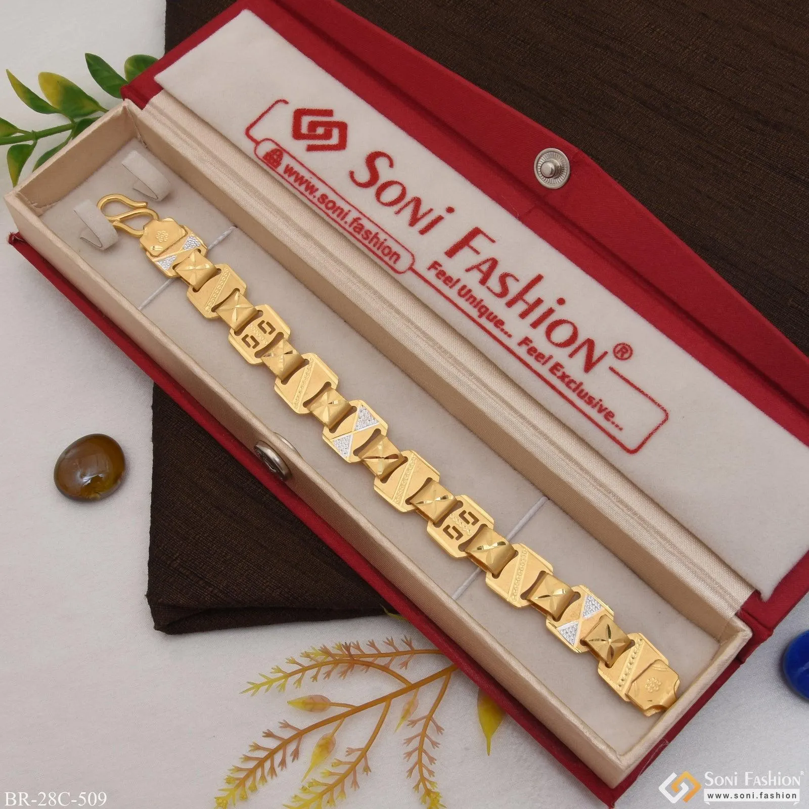 1 Gram Gold Plated Stunning Design Superior Quality Bracelet for Men - Style C509