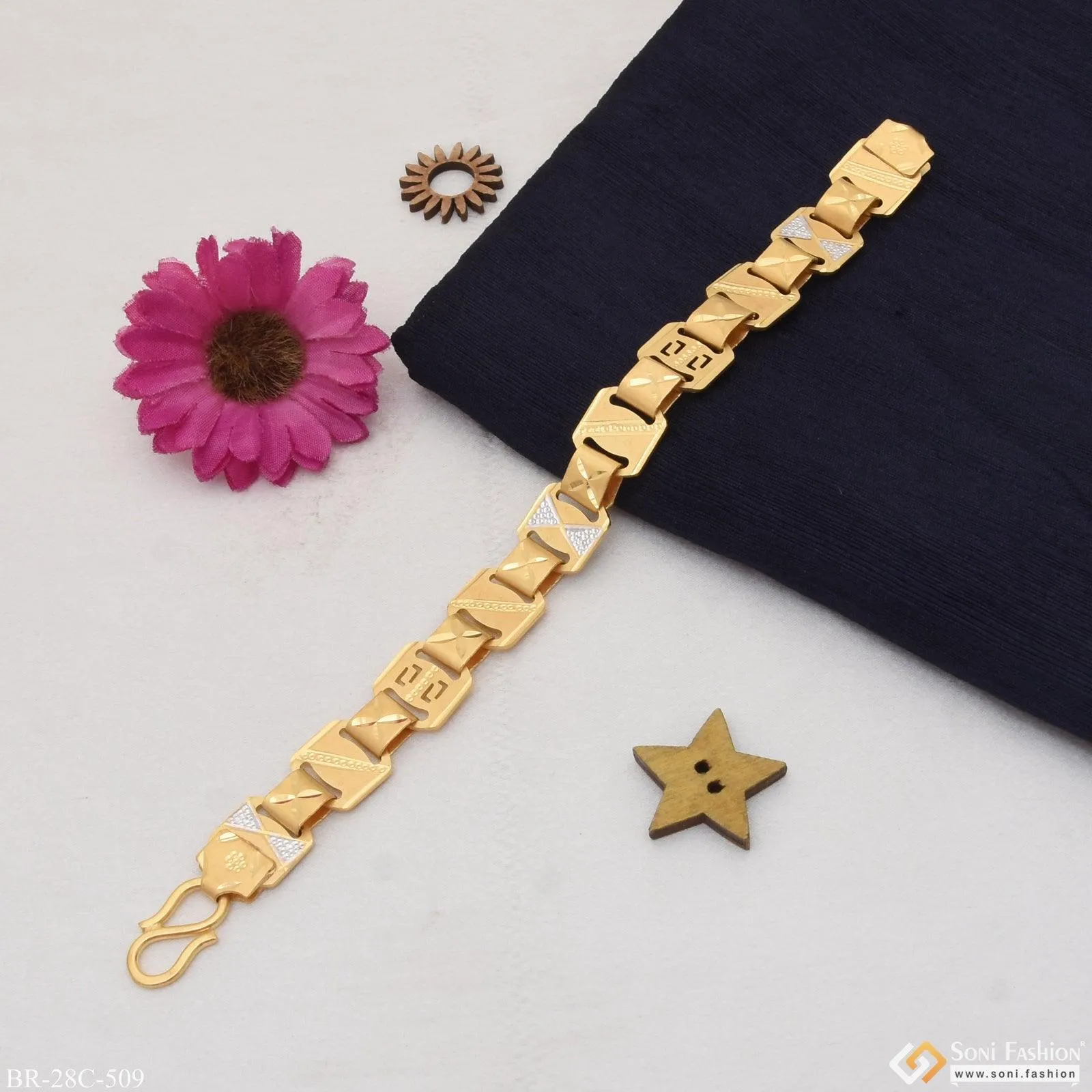 1 Gram Gold Plated Stunning Design Superior Quality Bracelet for Men - Style C509