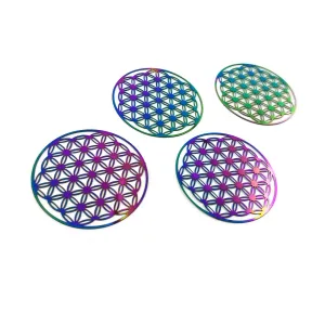 1 Rainbow Flower of Life stainless steel filigree metal embellishment