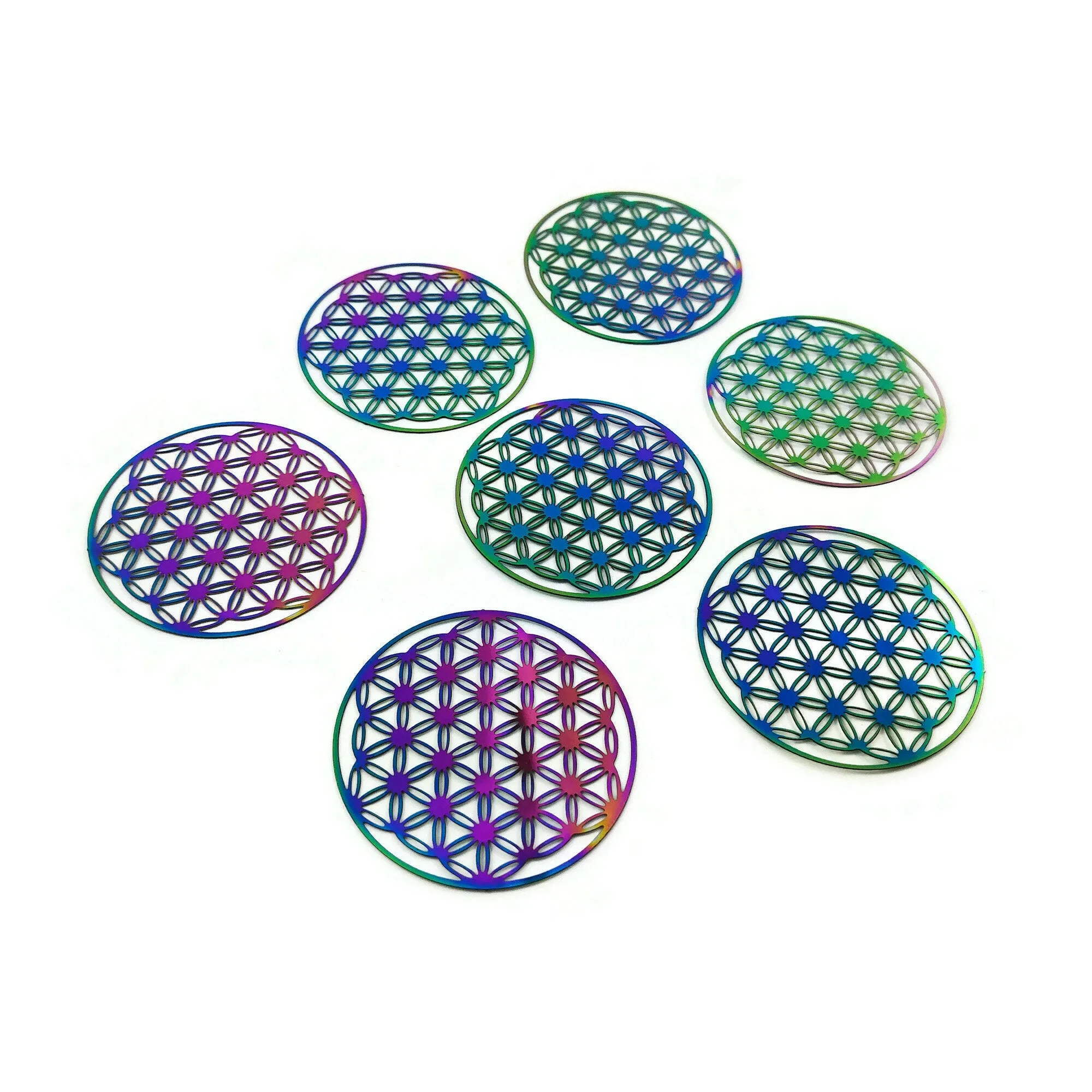 1 Rainbow Flower of Life stainless steel filigree metal embellishment