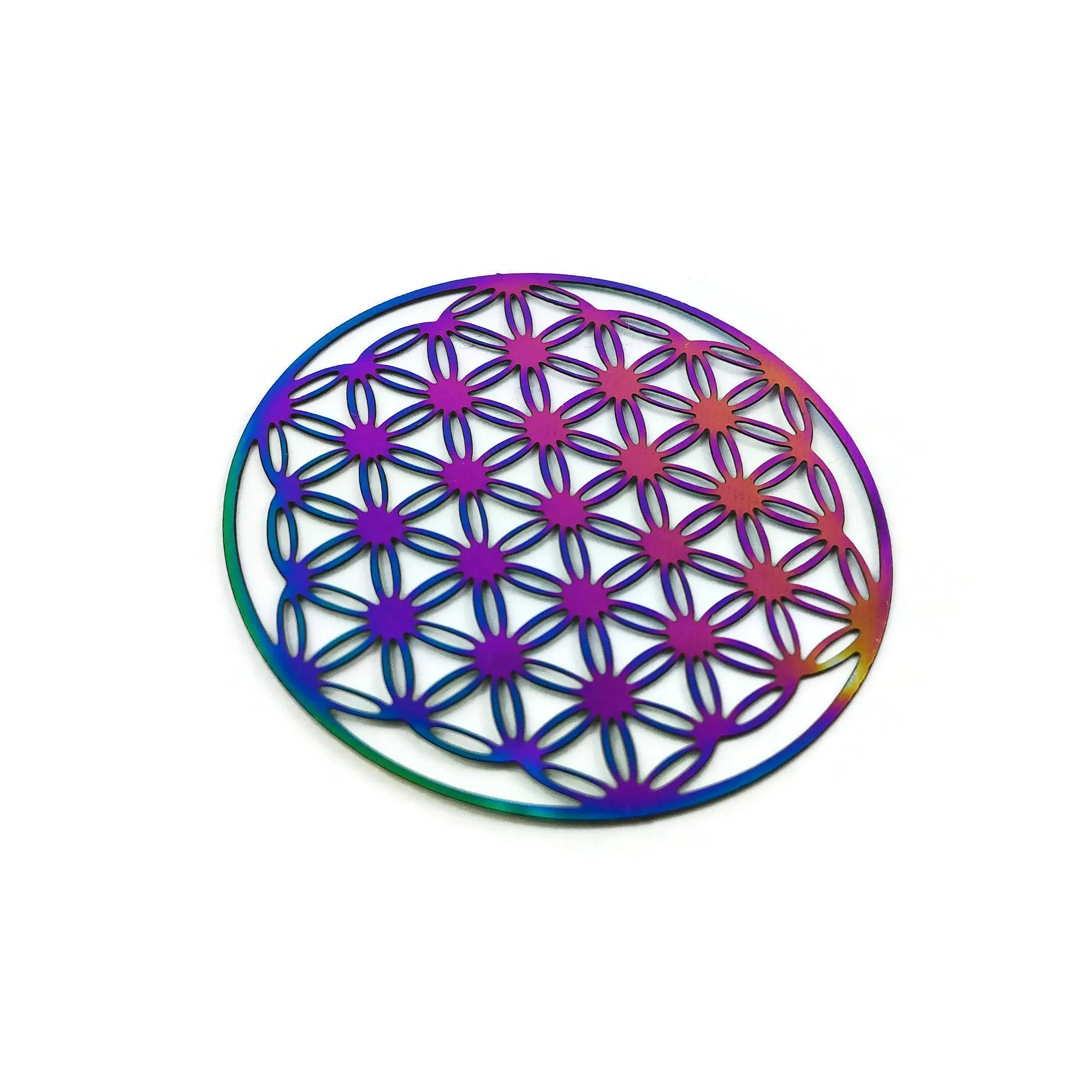 1 Rainbow Flower of Life stainless steel filigree metal embellishment