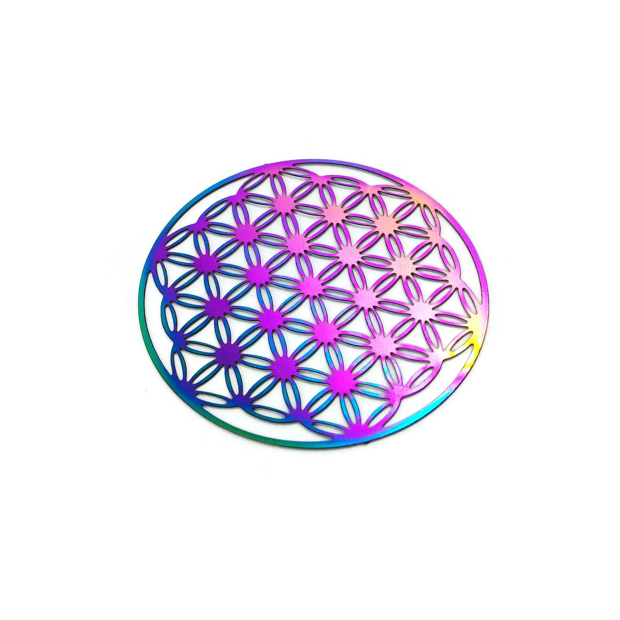 1 Rainbow Flower of Life stainless steel filigree metal embellishment