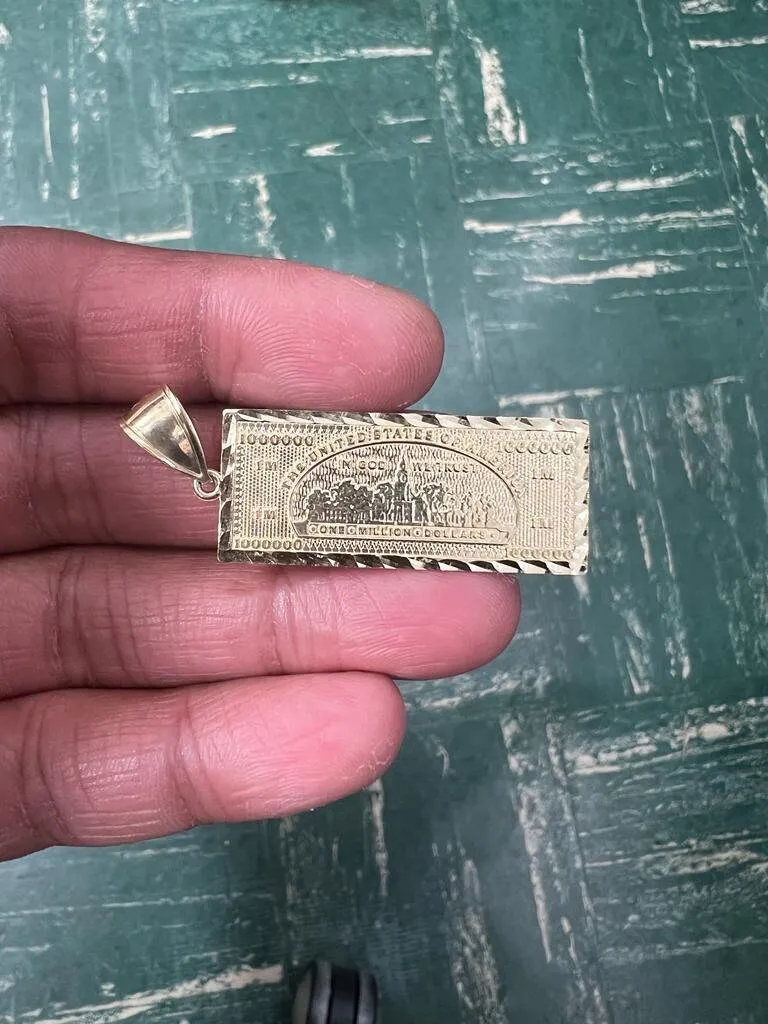 10K Gold Dollar Bill Pendant, 100 U. S. Dollar Pendant, hip hop Dollar Sign charm pendant for Men, Men's Money Pendant | US Dollar Pendant