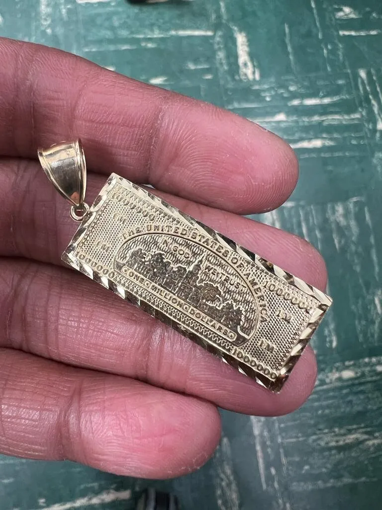 10K Gold Dollar Bill Pendant, 100 U. S. Dollar Pendant, hip hop Dollar Sign charm pendant for Men, Men's Money Pendant | US Dollar Pendant