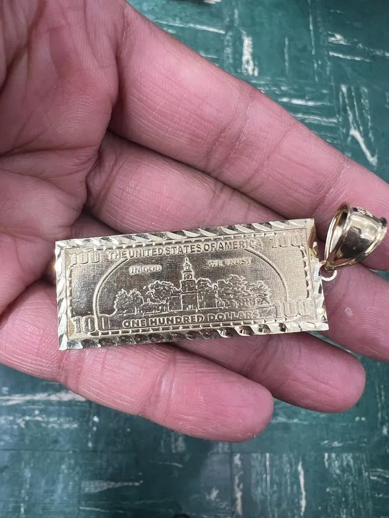 10K Gold Dollar Bill Pendant, 100 U. S. Dollar Pendant, hip hop Dollar Sign charm pendant for Men, Men's Money Pendant | US Dollar Pendant