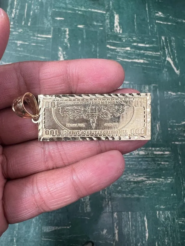 10K Gold Dollar Bill Pendant, 100 U. S. Dollar Pendant, hip hop Dollar Sign charm pendant for Men, Men's Money Pendant | US Dollar Pendant