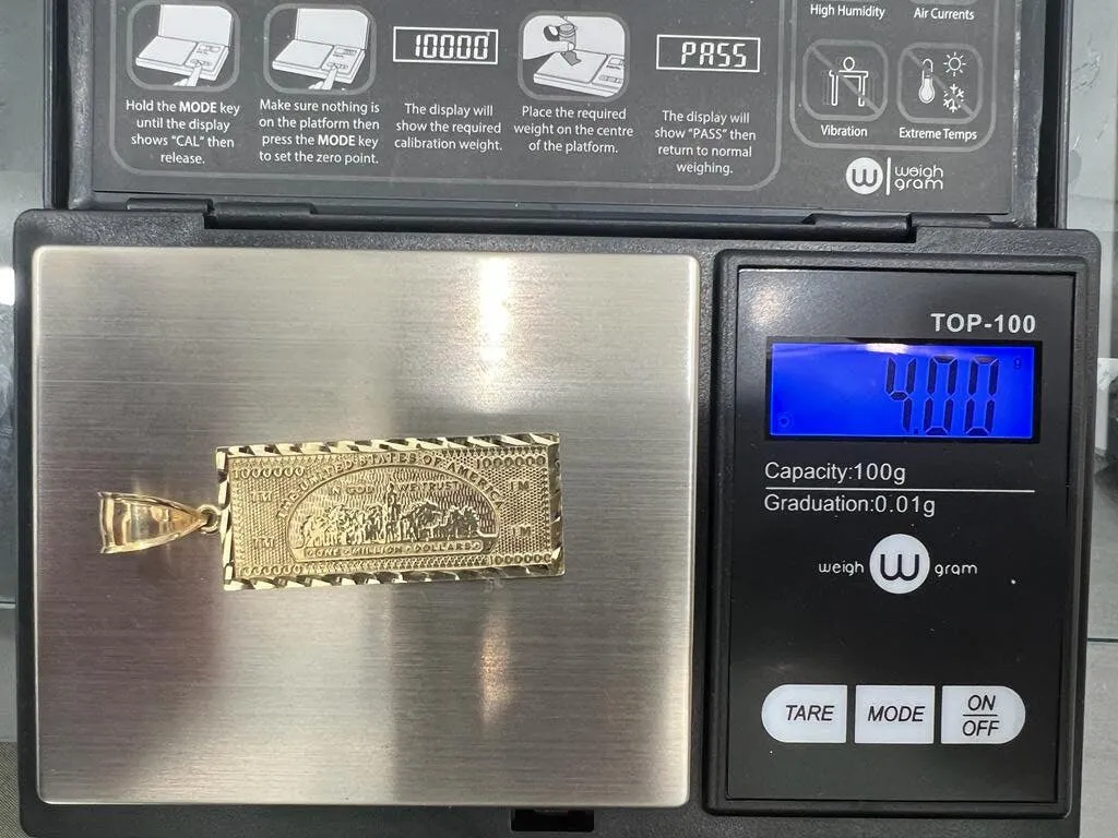 10K Gold Dollar Bill Pendant, 100 U. S. Dollar Pendant, hip hop Dollar Sign charm pendant for Men, Men's Money Pendant | US Dollar Pendant