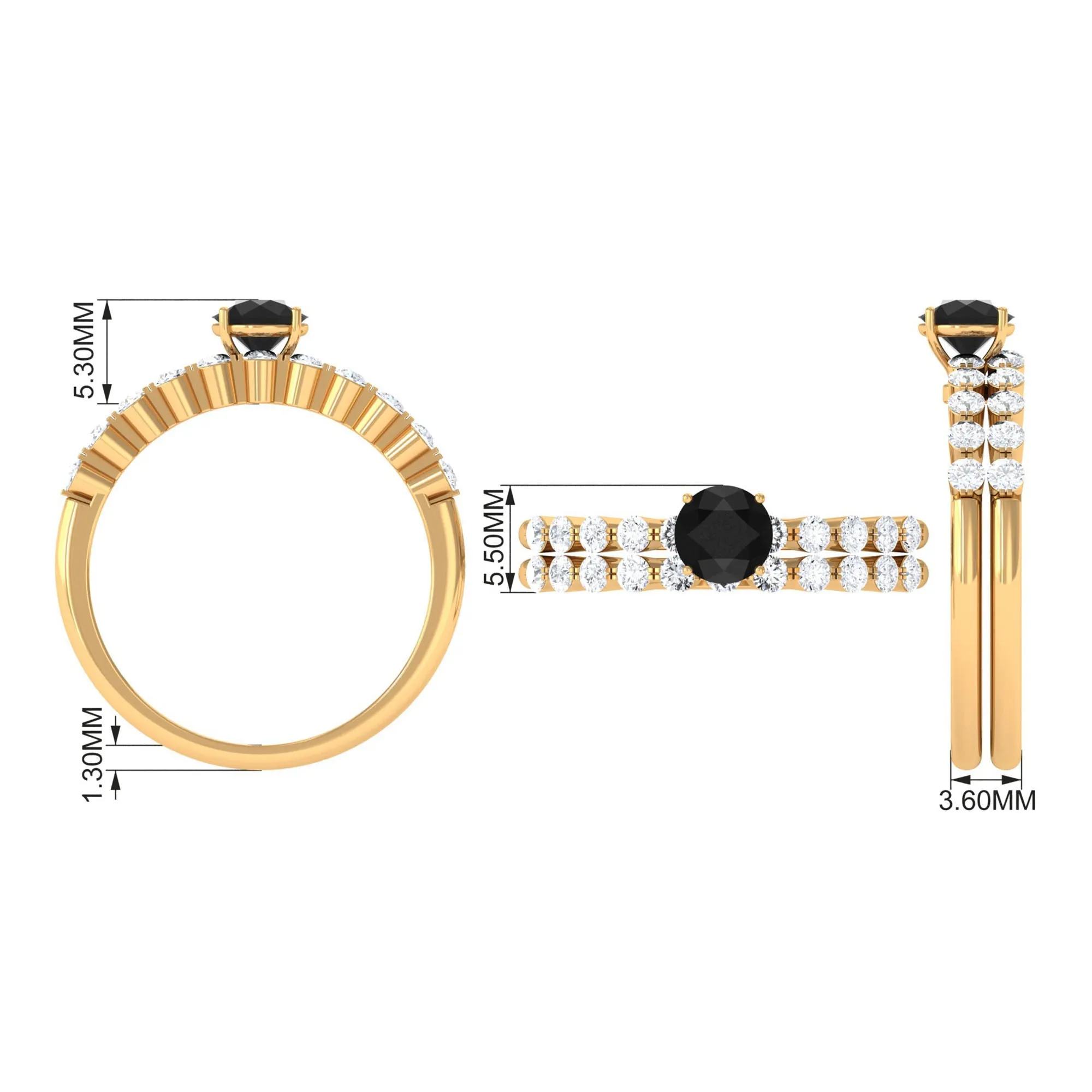 1.25 CT Minimal Black Onyx and Diamond Bridal Ring Set in Gold