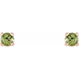 14K Rose 2.5 mm Natural Peridot Stud Earrings with Friction Post