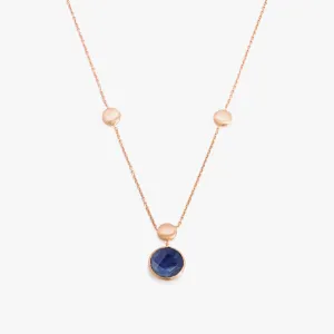 14K satin rose gold Kensington single stone necklace with sapphire