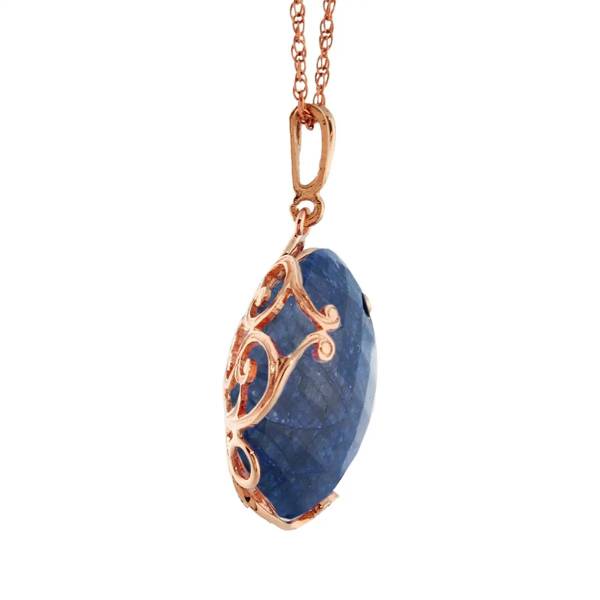 14K Solid Rose Gold Necklace w/ Checkerboard Cut Round Dyed Sapphire