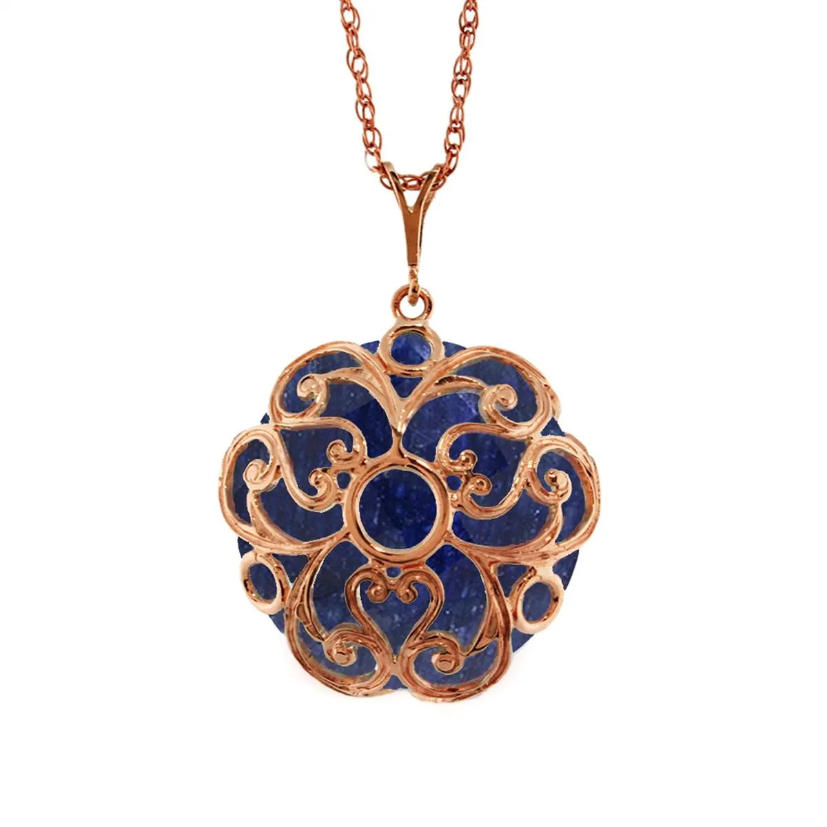 14K Solid Rose Gold Necklace w/ Checkerboard Cut Round Dyed Sapphire