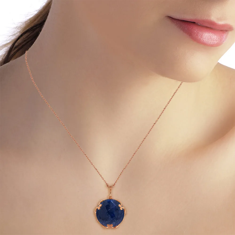 14K Solid Rose Gold Necklace w/ Checkerboard Cut Round Dyed Sapphire