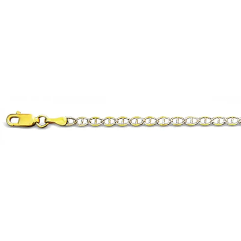 14K Two Tone White Pave Marina Anklet, 3.1mm (14K-WPM080-10)