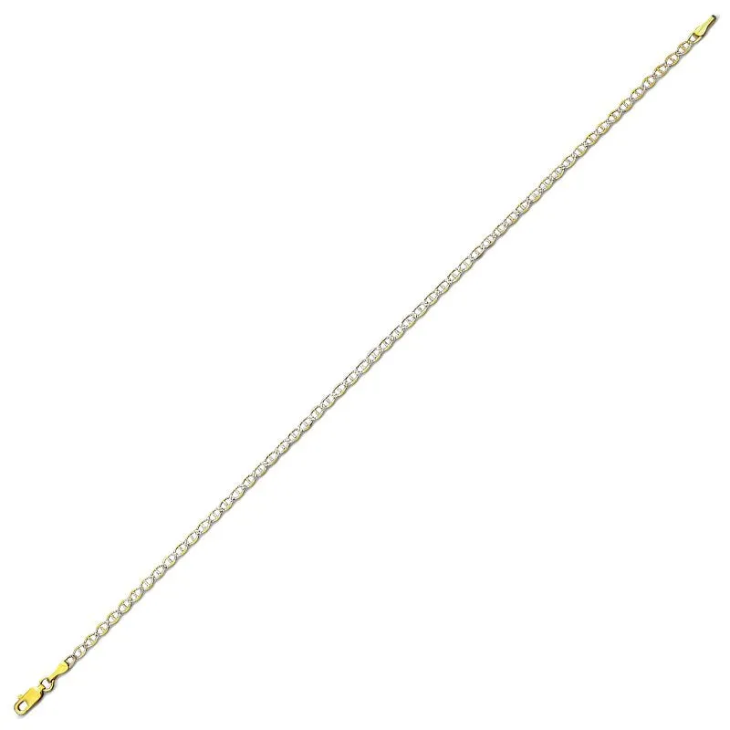 14K Two Tone White Pave Marina Anklet, 3.1mm (14K-WPM080-10)