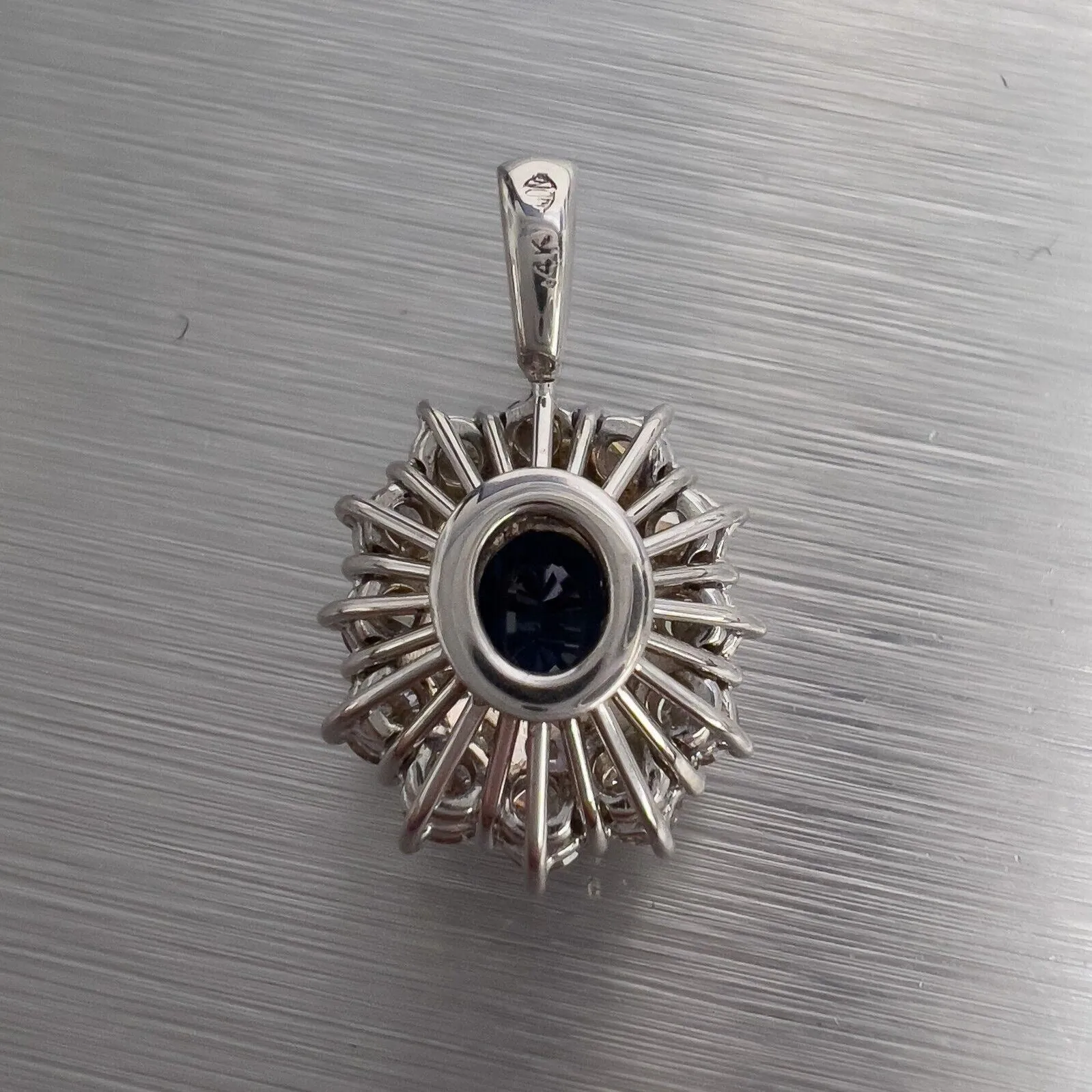 14k White Gold Blue 2.68ct Oval Sapphire Diamond Halo Pendant 0.85ctw G VS2