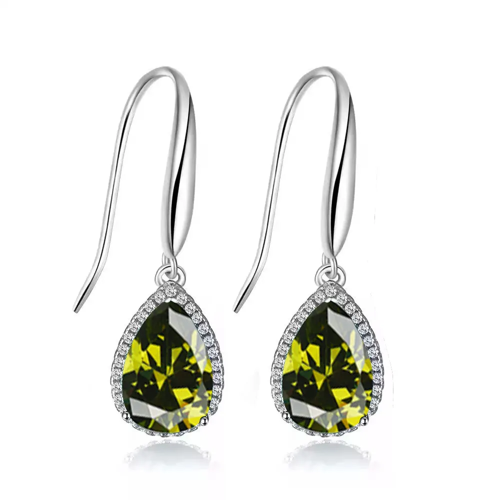 14k White Gold Plated 3 Ct Created Peridot Teardrop Earrings