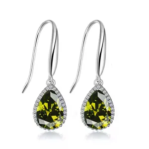 14k White Gold Plated 3 Ct Created Peridot Teardrop Earrings