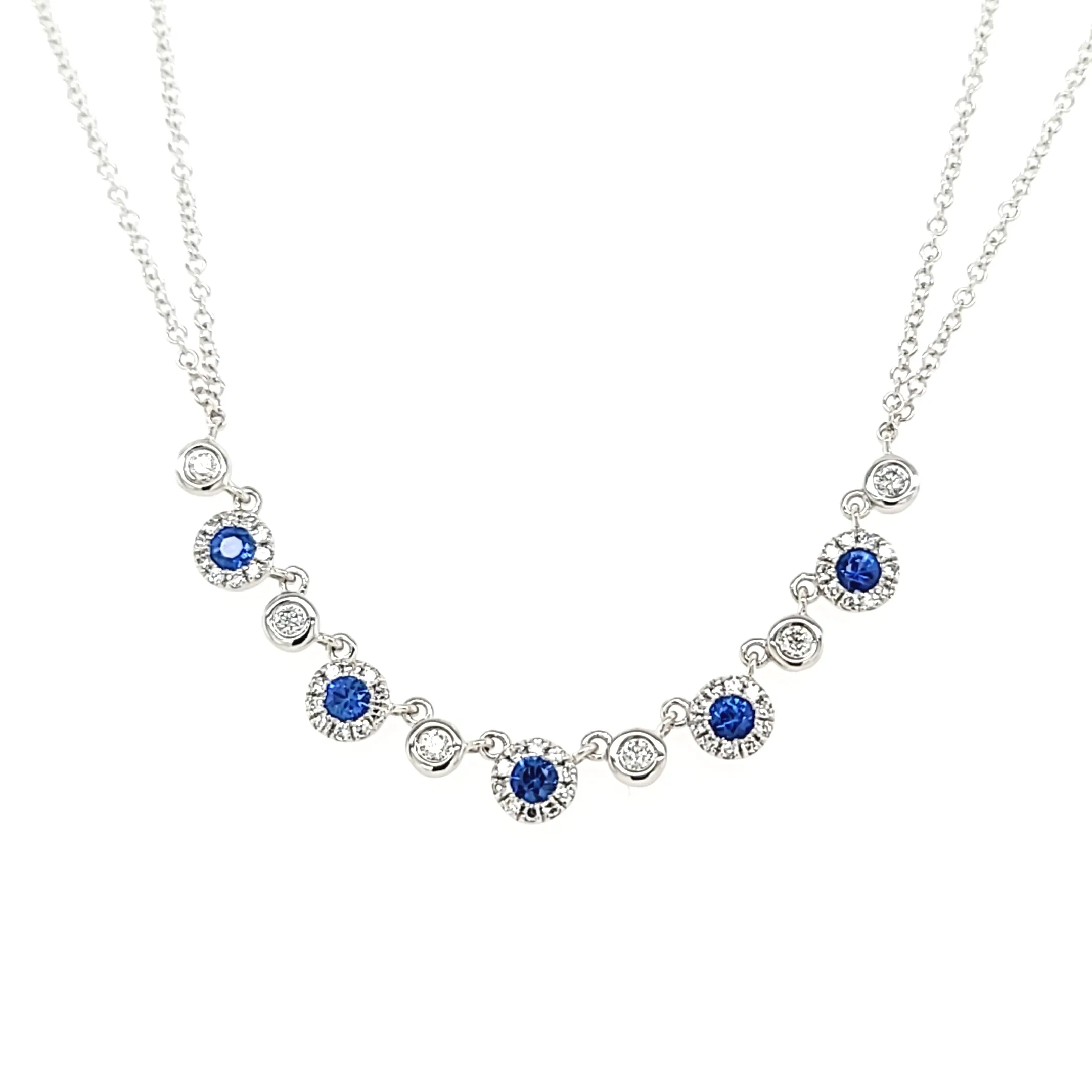 14k White Gold Sapphire & Diamond Double Strand Necklace (I7564)