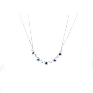 14k White Gold Sapphire & Diamond Double Strand Necklace (I7564)