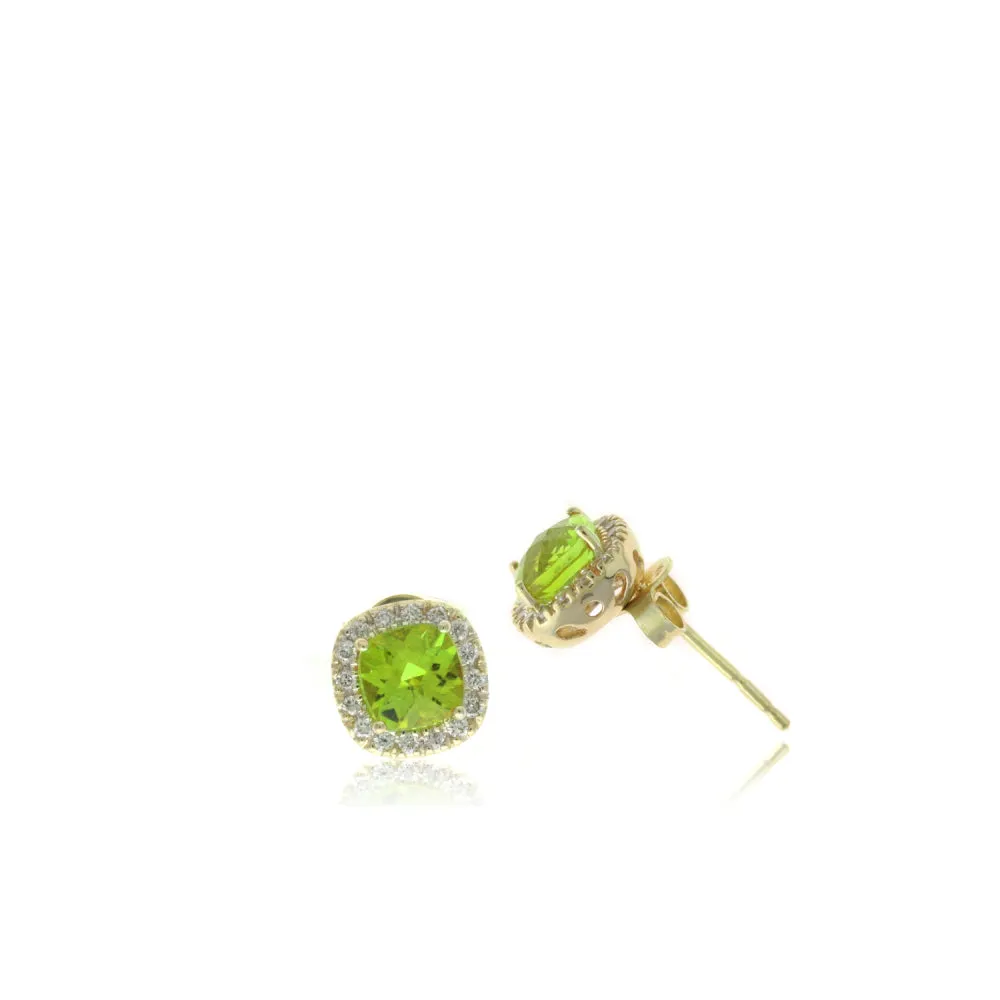 14k Yellow Gold 5mm Cushion Cut Gemstone and Diamond Stud Earrings