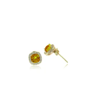 14k Yellow Gold 5mm Cushion Cut Gemstone and Diamond Stud Earrings