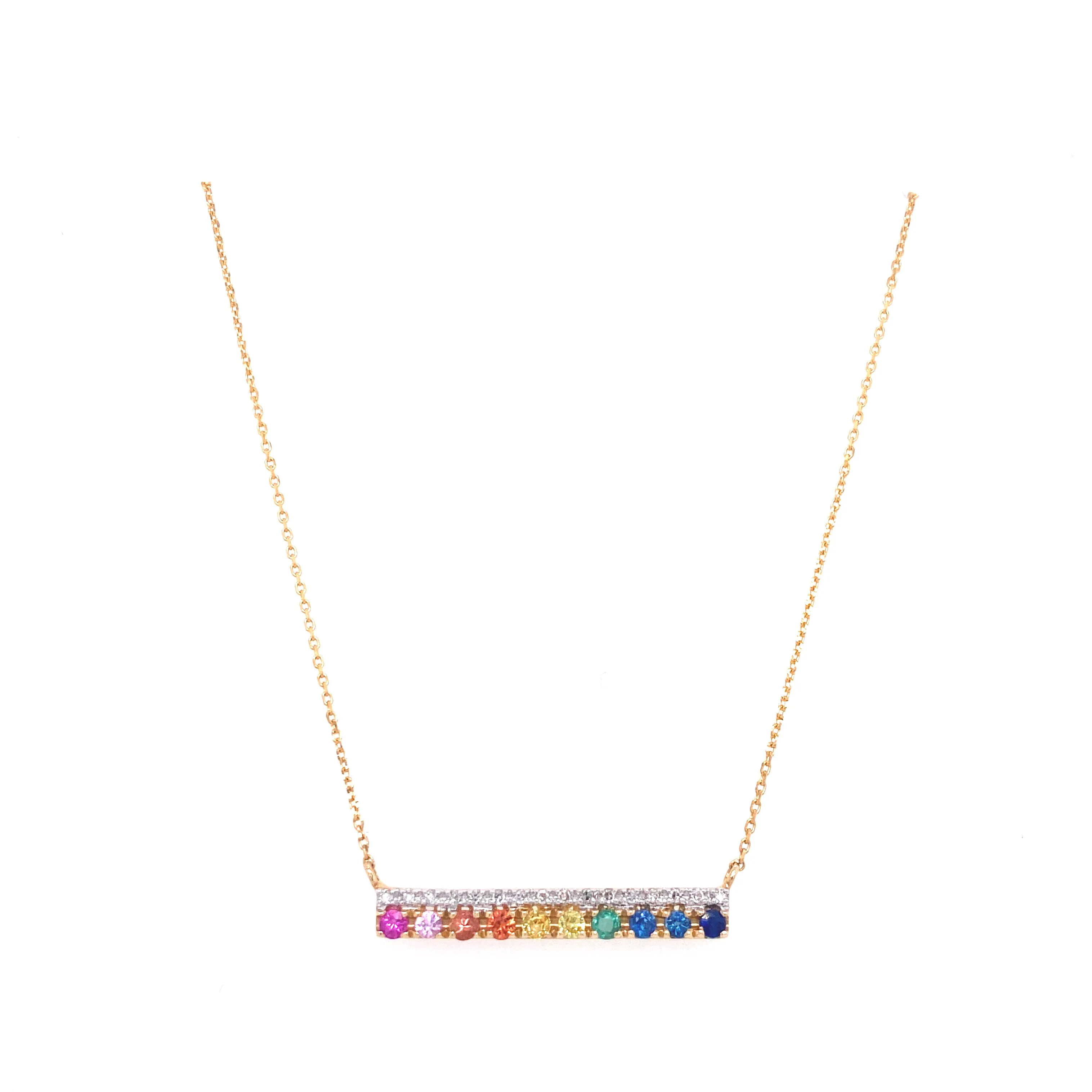 14K Yellow Gold Diamond Multi Sapphire Bar Necklace