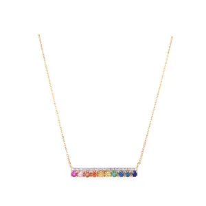 14K Yellow Gold Diamond Multi Sapphire Bar Necklace