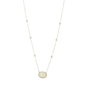 14K Yellow Gold Opal and Diamond Halo Necklace