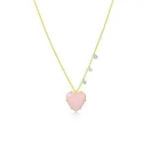 14K YELLOW GOLD PINK OPAL HEART PENDANT NECKLACE