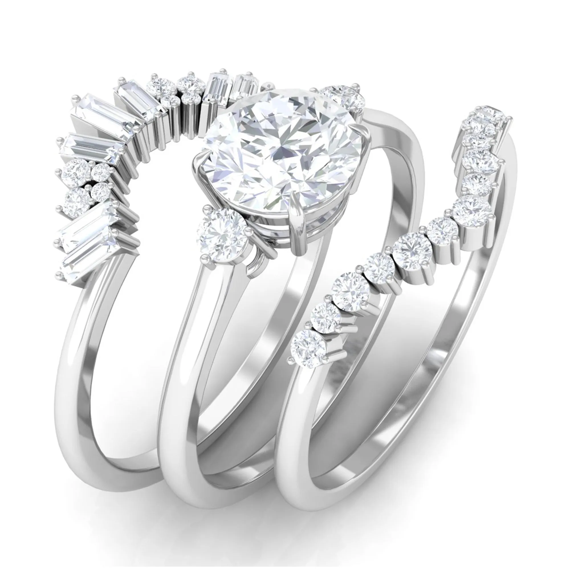 1.75 CT Designer Moissanite Bridal Three Ring Set in Gold