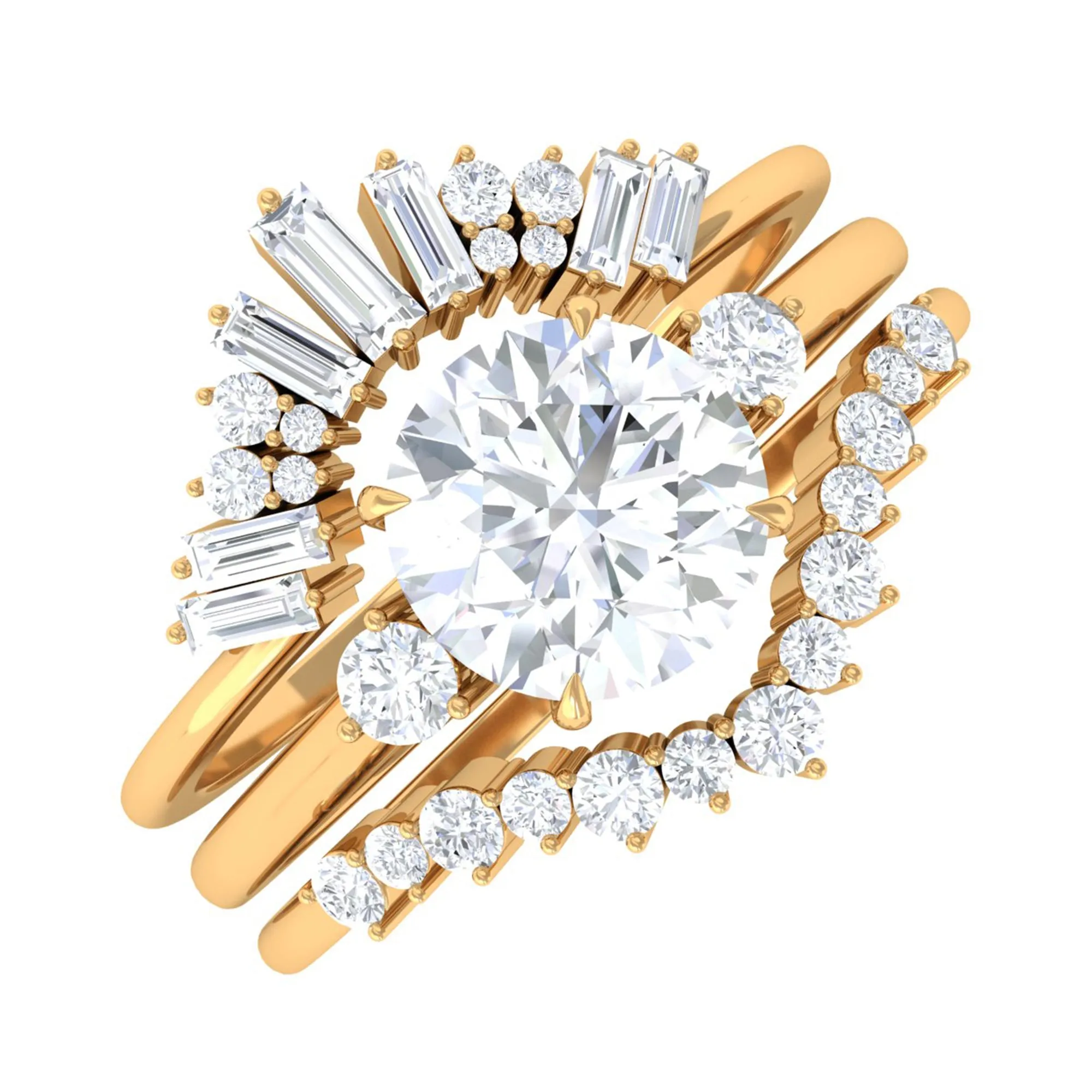 1.75 CT Designer Moissanite Bridal Three Ring Set in Gold