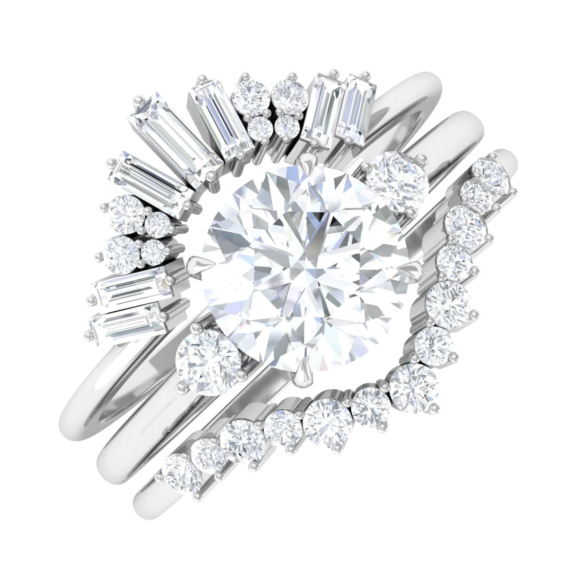 1.75 CT Designer Moissanite Bridal Three Ring Set in Gold