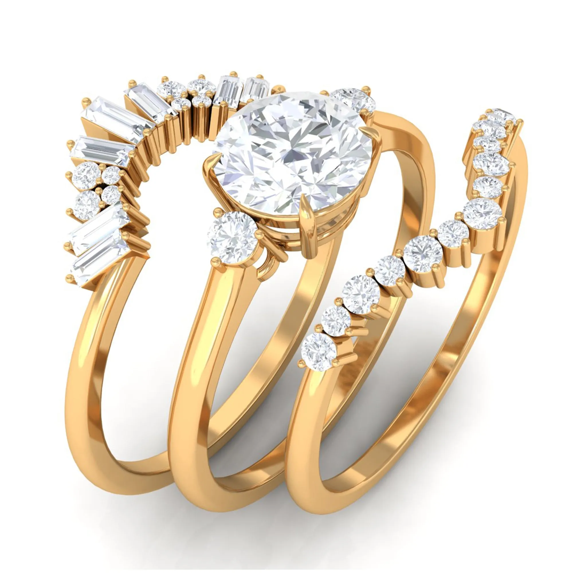 1.75 CT Designer Moissanite Bridal Three Ring Set in Gold