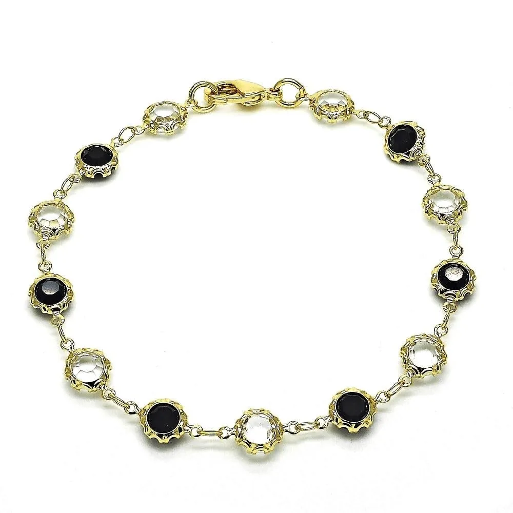 18K Gold Filled High Polish Finsh Black and white Made with Crystal Round Ankle Bracelet