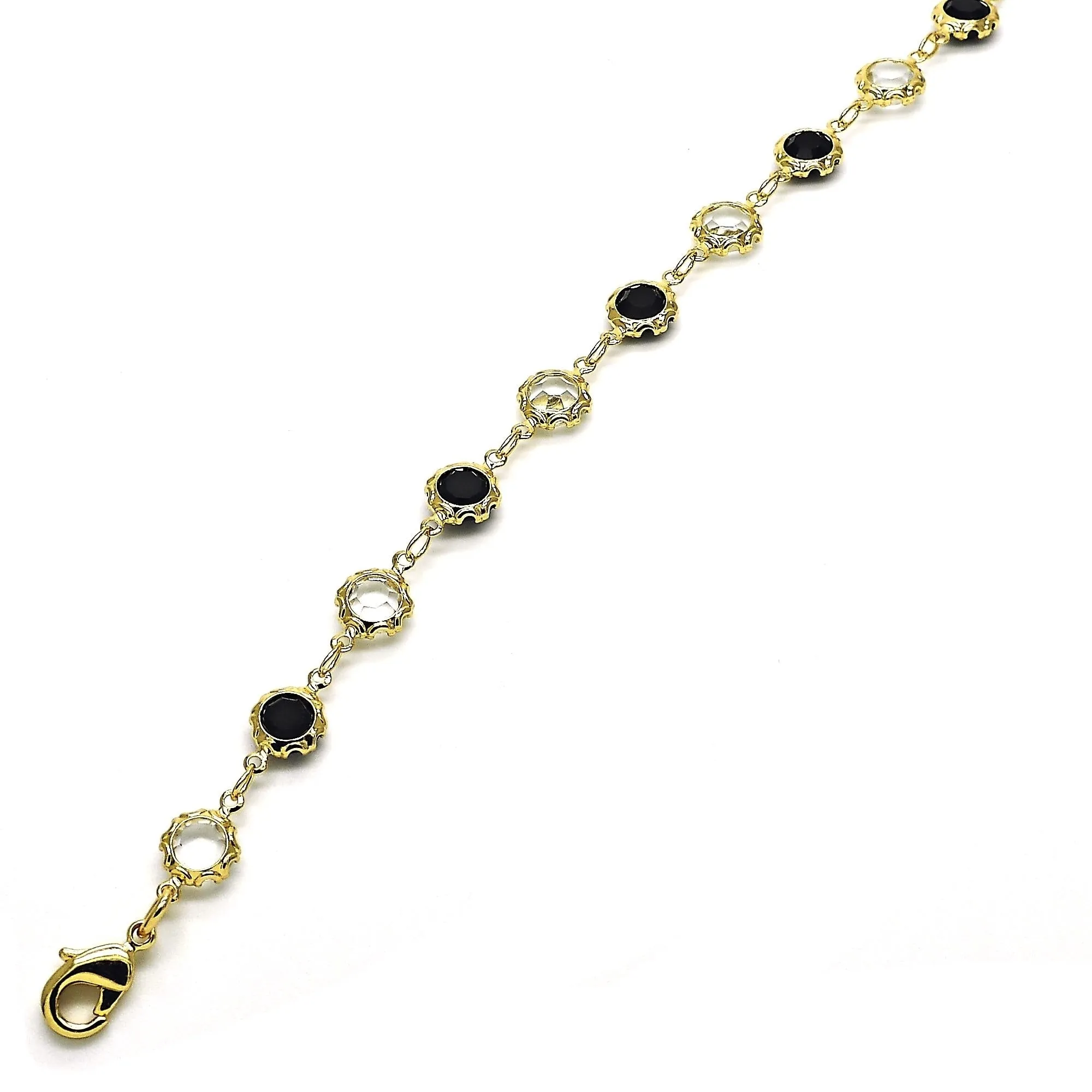 18K Gold Filled High Polish Finsh Black and white Made with Crystal Round Ankle Bracelet