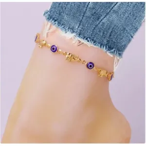 18K Gold Plated Elephant blue evil eye anklet