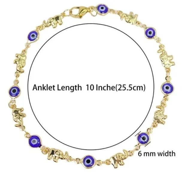 18K Gold Plated Elephant blue evil eye anklet