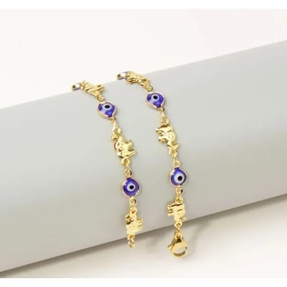 18K Gold Plated Elephant blue evil eye anklet