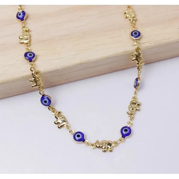 18K Gold Plated Elephant blue evil eye anklet