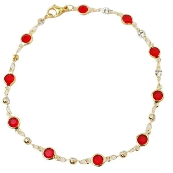 18K Gold Plated High Polish Finish Red Crystal Anklet