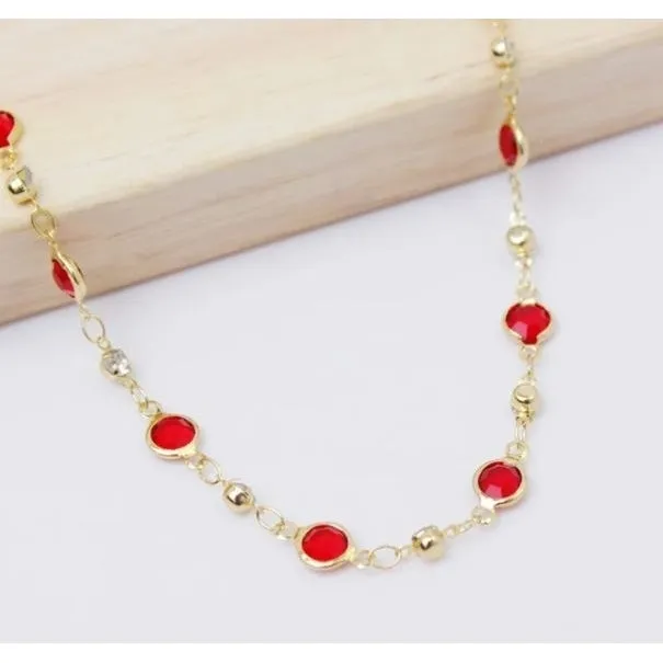 18K Gold Plated High Polish Finish Red Crystal Anklet