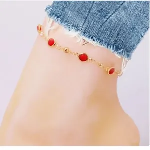 18K Gold Plated High Polish Finish Red Crystal Anklet