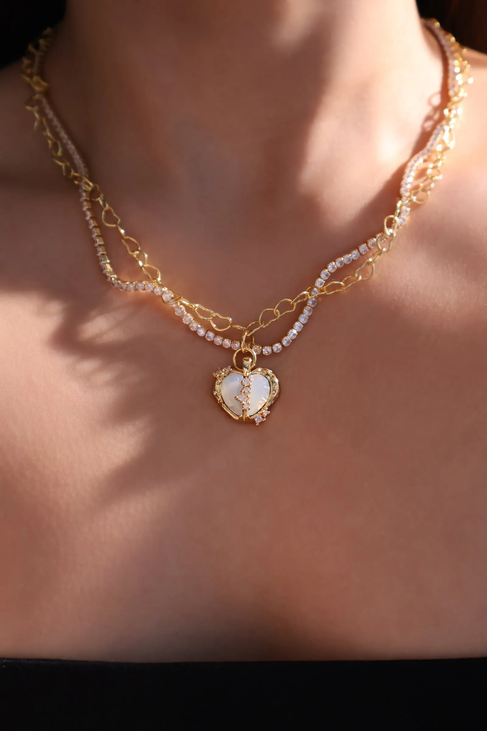 18K Real Gold Plated Blue Opal Heart necklace