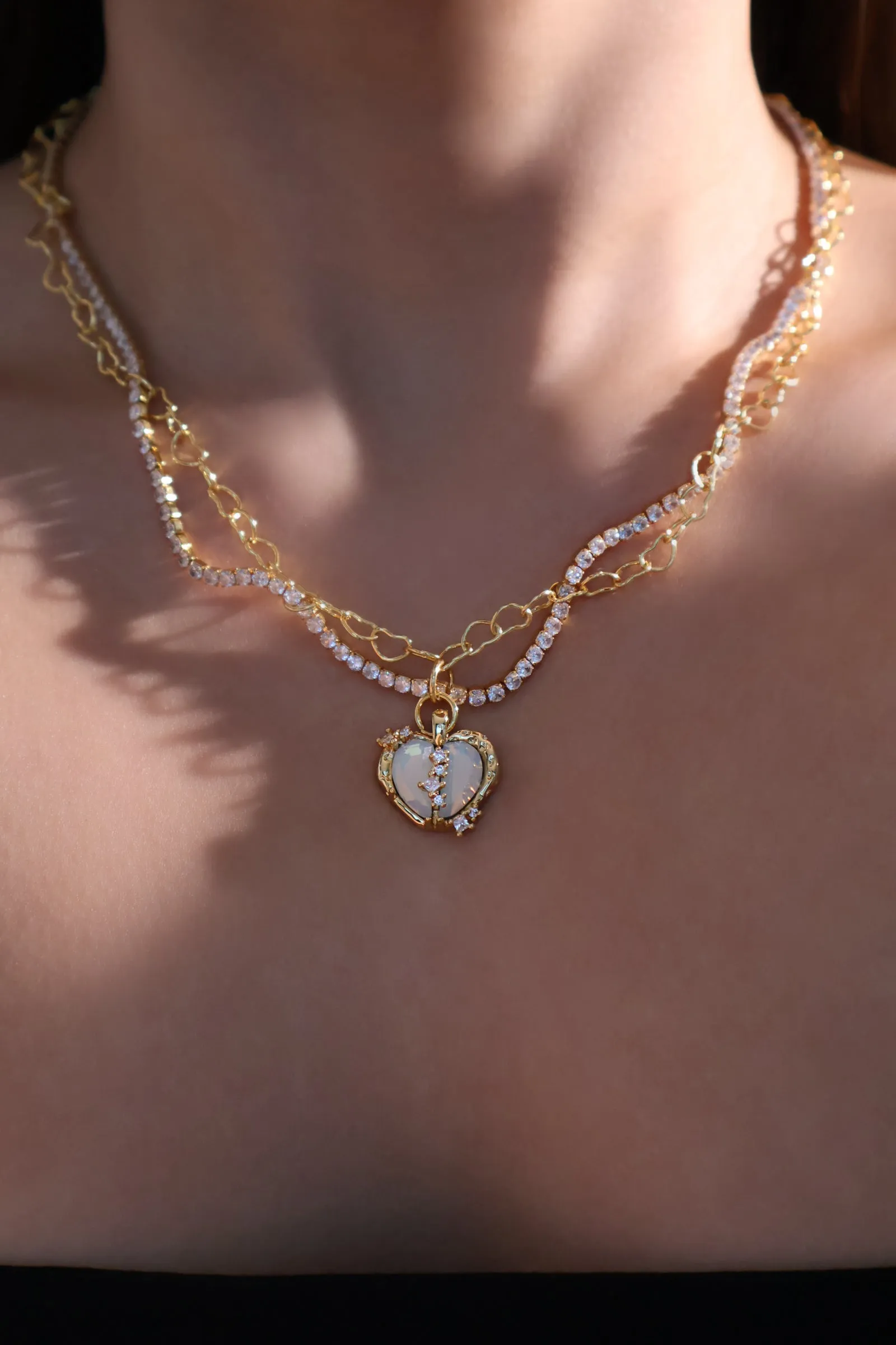 18K Real Gold Plated Blue Opal Heart necklace